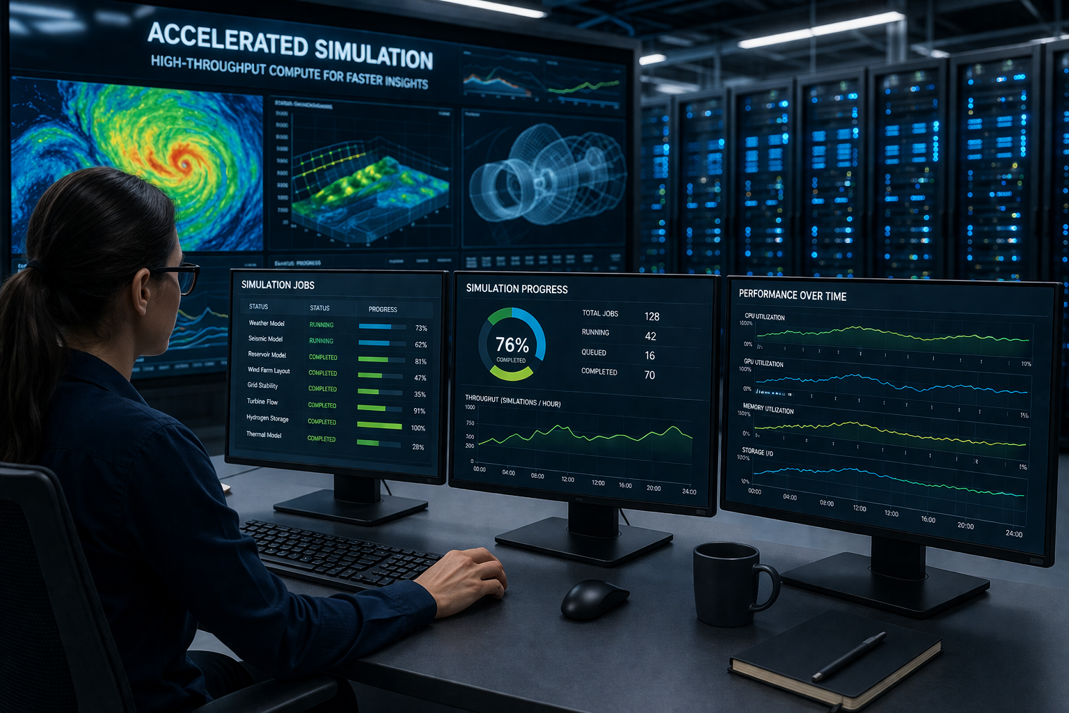 Accelerated simulation dashboard for high-throughput compute and faster scenario analysis