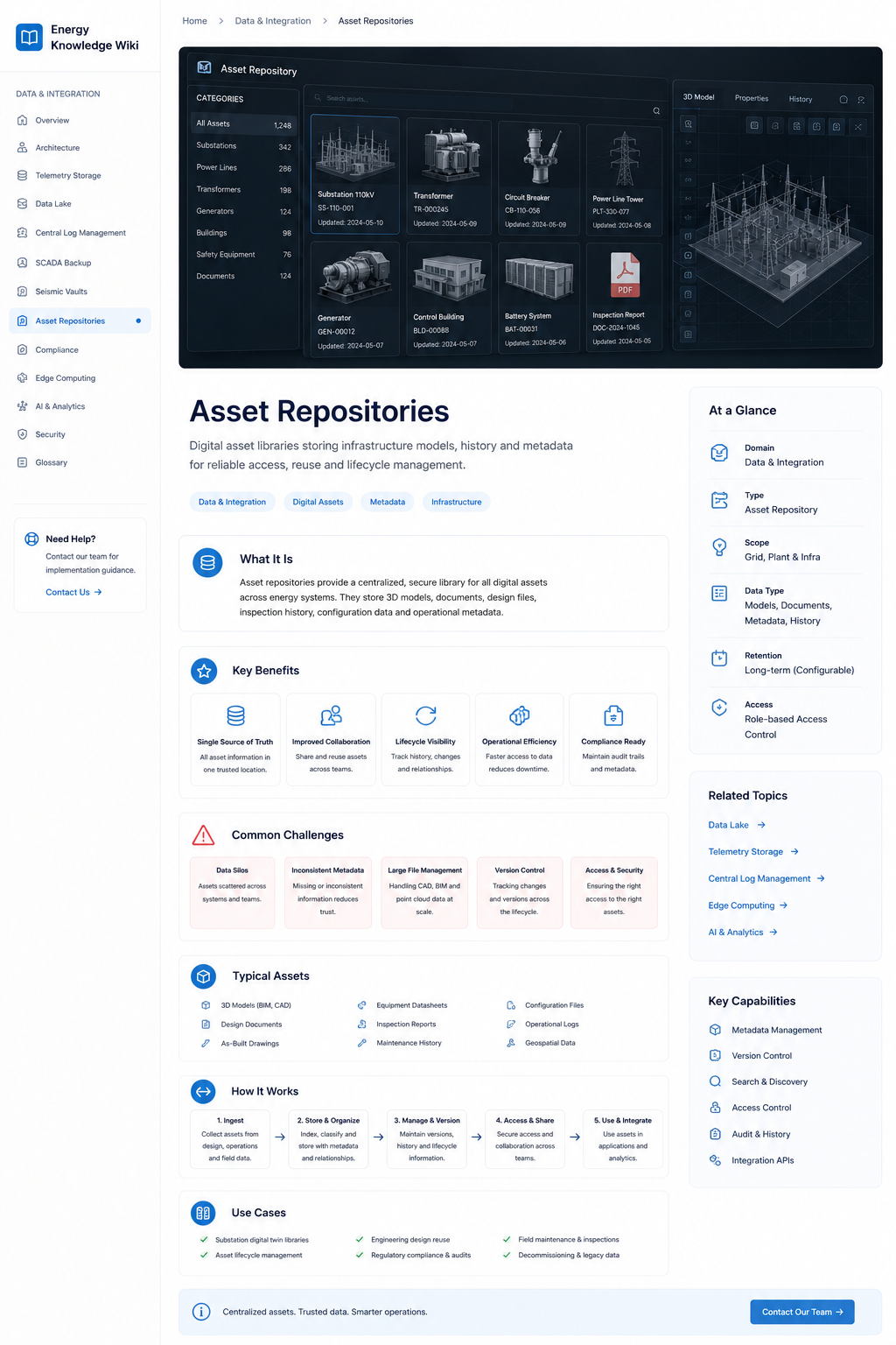 Digital asset repository for infrastructure models, documents, history and metadata