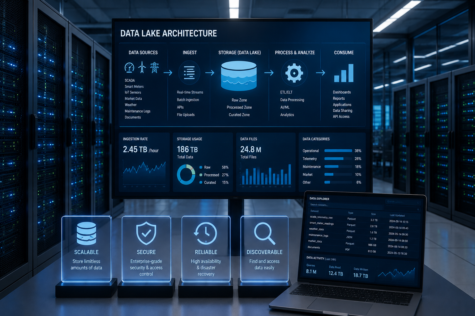Centralized energy data lake architecture for structured and unstructured system data