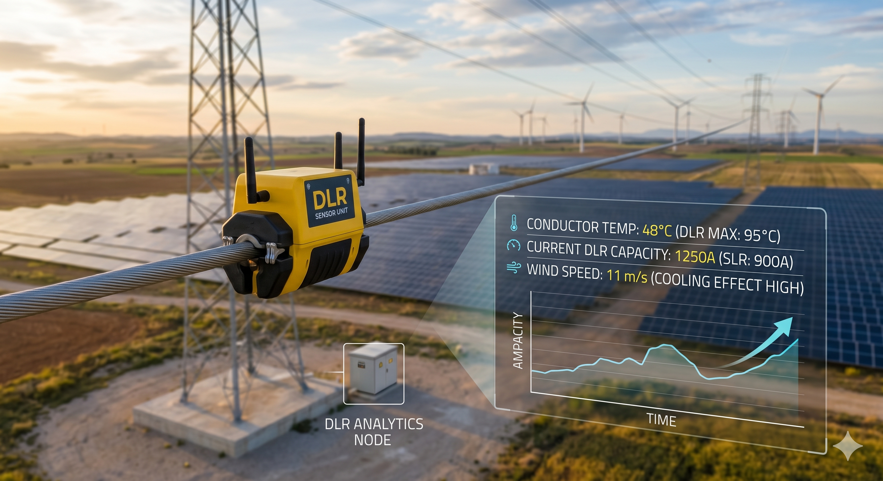 Dynamic line rating for transmission grid monitoring