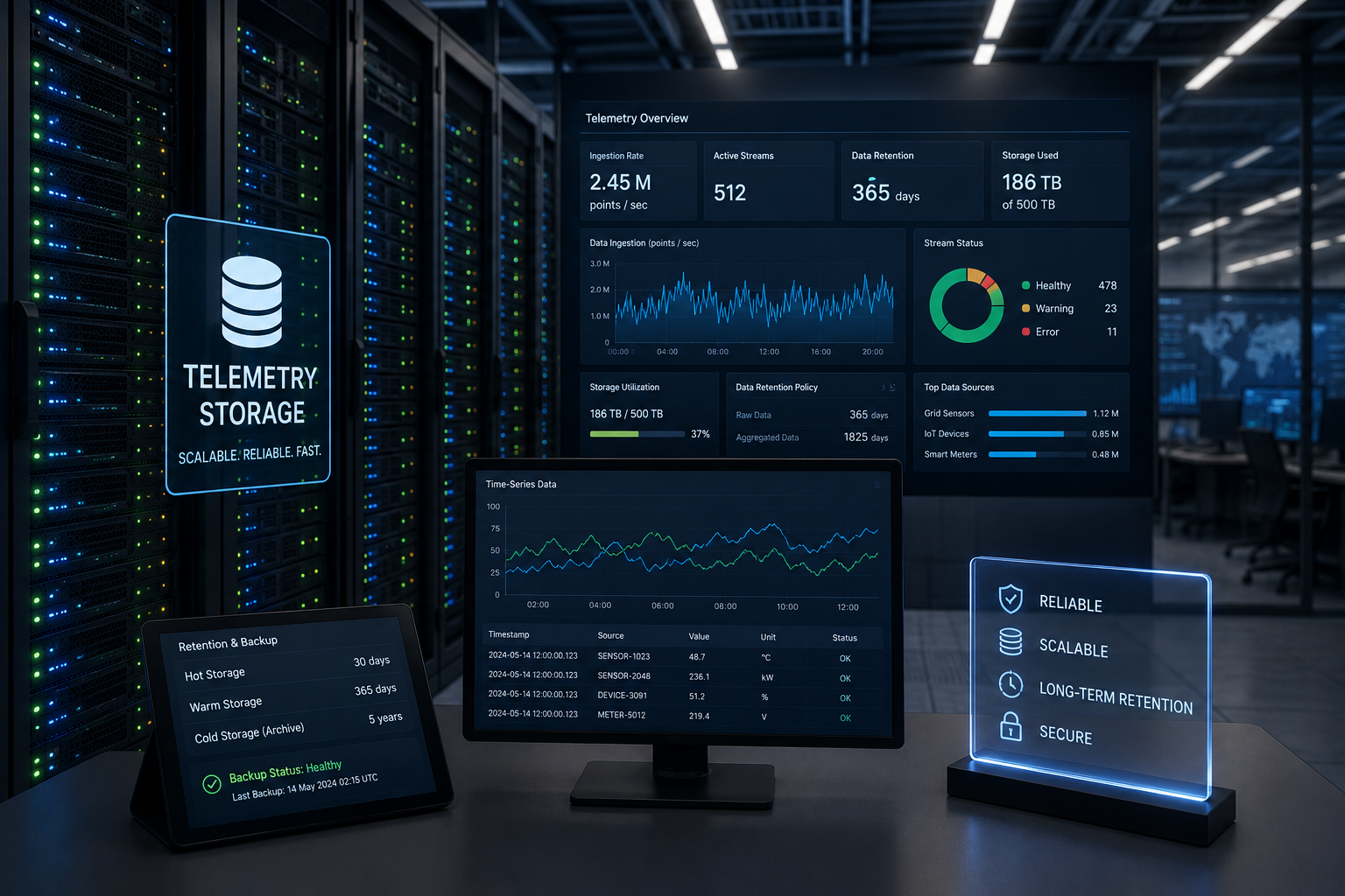 Telemetry storage system for sensor, IoT and grid time-series data streams