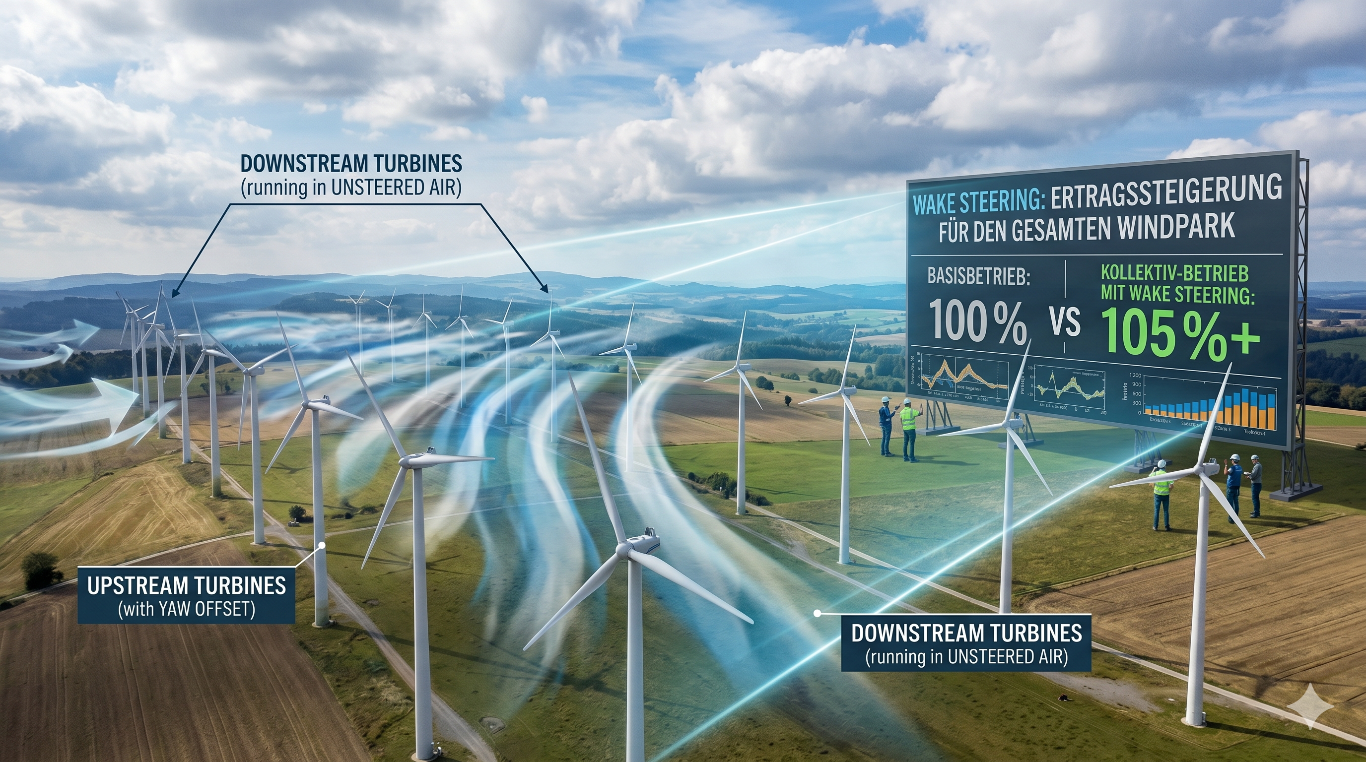 Wind farm wake steering visualization